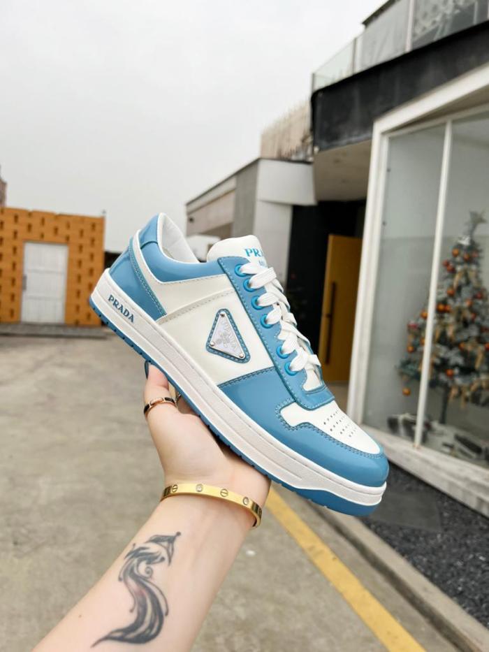 Prada Downtown Low Top Sneakers Leather White Light Blue