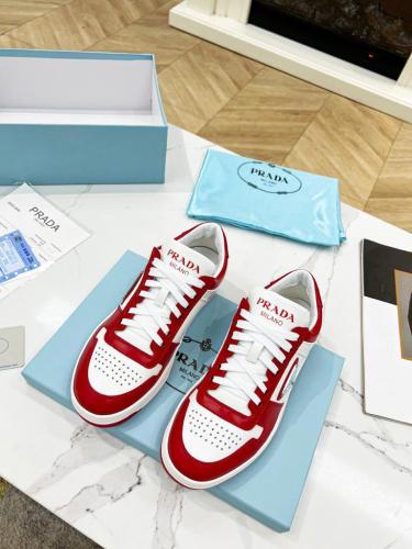 Prada Downtown Low Top Sneakers Leather White Lacquer Red