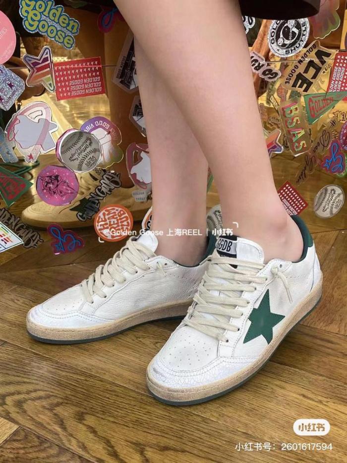 Golden Goose Ball Star leather low side lace-up fashion board shoes white green