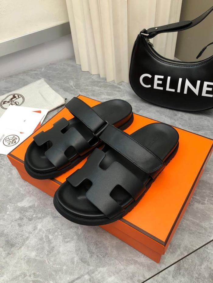 Hermes Chypre calfskin slides black