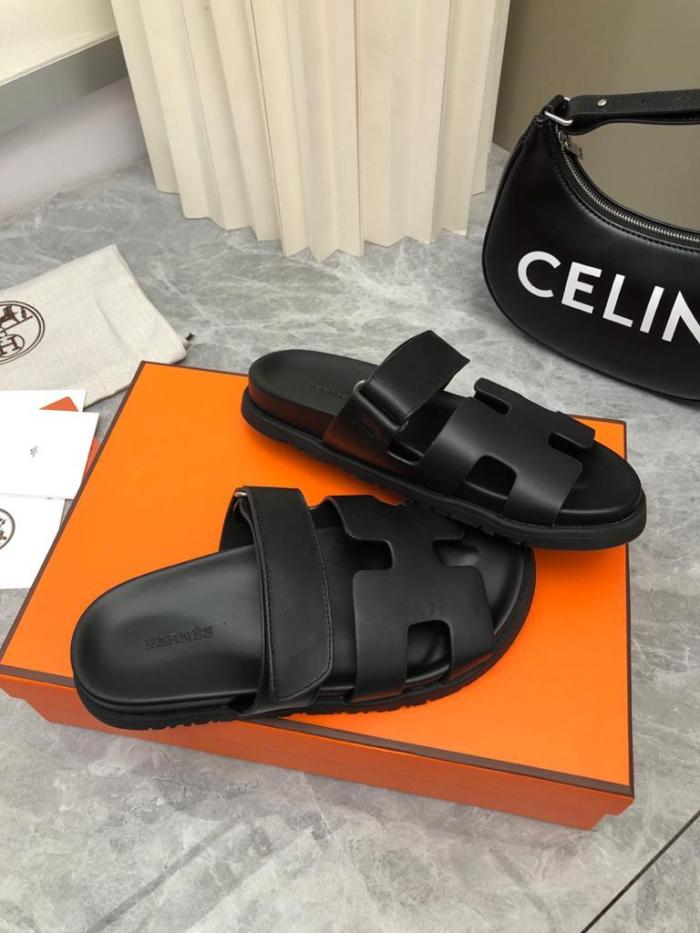 Hermes Chypre calfskin slides black