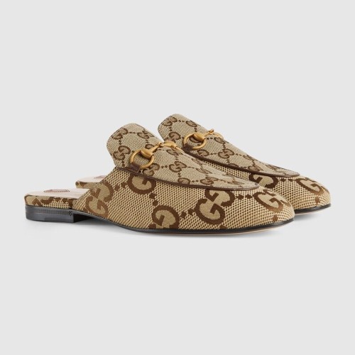 Gucci Women's PRINCETOWN JUMBO GG Slippers Camel and ebony canvas