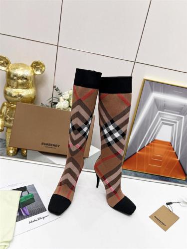 Burberry Knitted Check Sock Boots Birch Brown Heel height: 10.5cm/4.1in