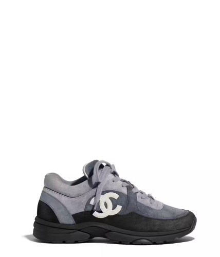 Chanel CC Race Runner Sneakers Shoes Grey Suede