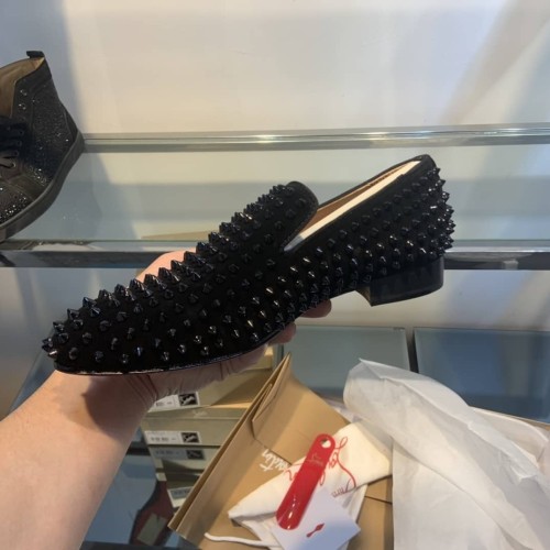 Christian Louboutin black Spikes Dandelion suede loafers