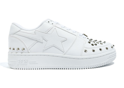 A Bathing Ape Bape Sta Low 20th Anniversary White Silver Studded