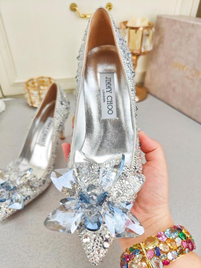 Jimmy Choo Allure Crystal high heels silver white