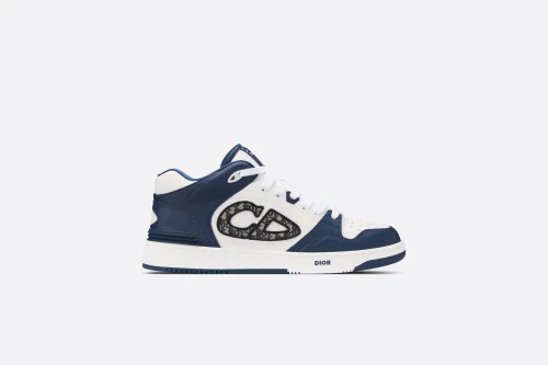 dior B57 MID-TOP SNEAKER Navy Blue and White Smooth Calfskin with Beige and Black Dior Oblique Jacquard