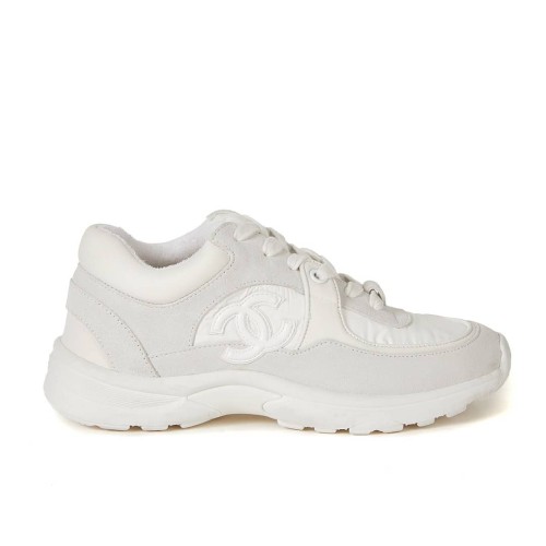 Chanel Low Top Trainer Reflective White Suede