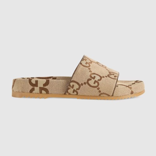 Gucci Camel and ebony maxi GG canvas with brown leather trim SLIDE SANDAL