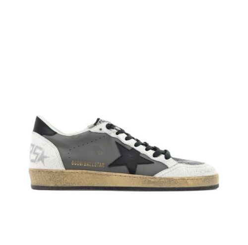 Golden Goose Men's Ball Star in gray leather with black star and heel tab