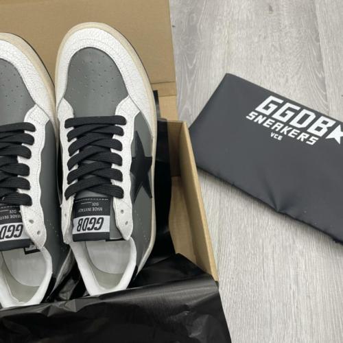 Golden Goose Men's Ball Star in gray leather with black star and heel tab