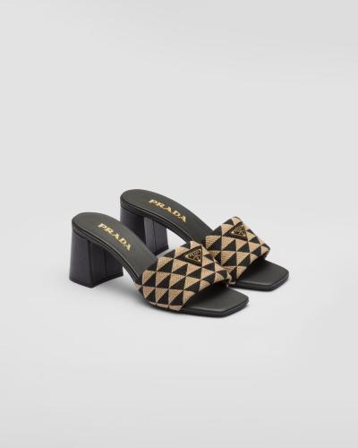 Prada Embroidered fabric sandals Black Beige
