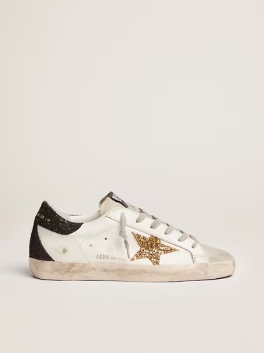 Golden Goose Super-Star with gold star and black glitter heel tab GWF00102.F000959.80724