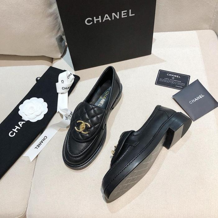 CHANEL Quilted Tab Loafers Black Leather