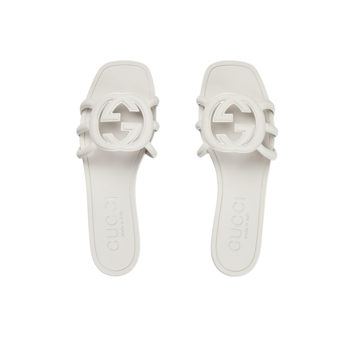 GUCCI Interlocking Rubber Sole Slide Slippers Women's White