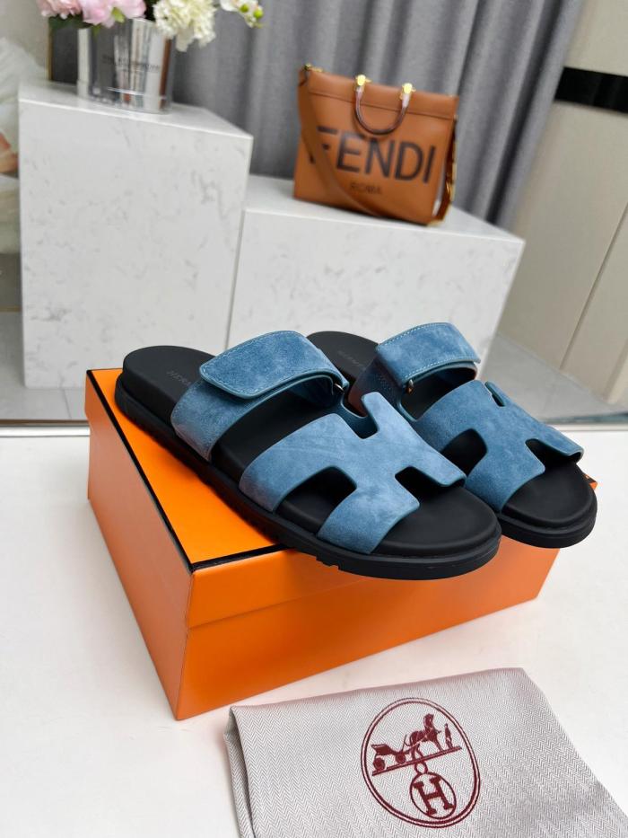 HERMES Chypre Abrasion-Resistant Slide Slippers Men's Sky Blue