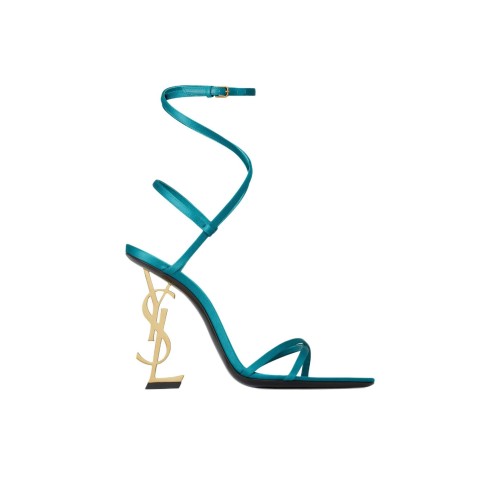 SAINT LAURENT Opyum Sheepskin Square Toe Buckle Strap Sandals 11cm Women's Blue