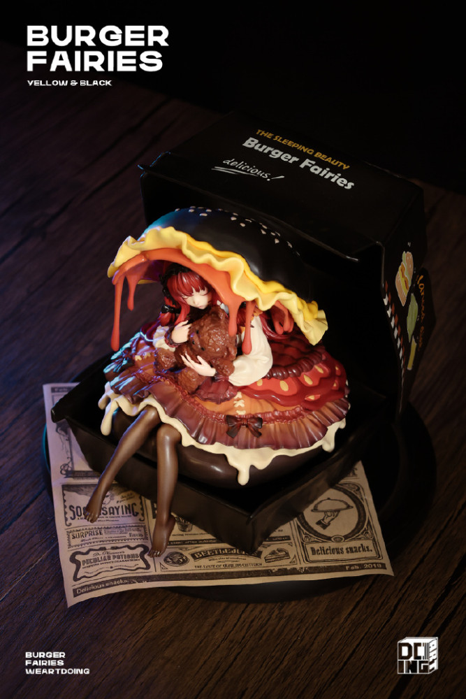 WeArtDoing Burger Fairies Statue Sweet Cheese Chicken Burger&Angus Beef Burger Sleeping Beauty