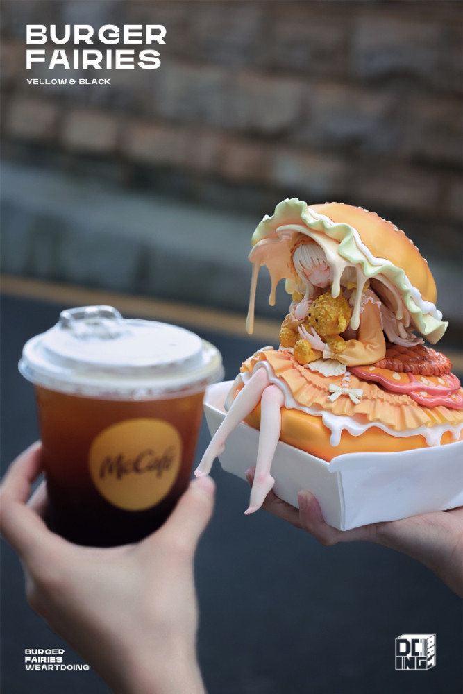 WeArtDoing Burger Fairies Statue Sweet Cheese Chicken Burger&Angus Beef Burger Sleeping Beauty