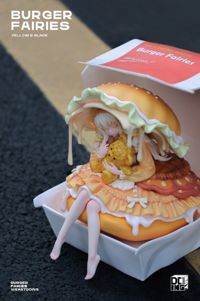 WeArtDoing Burger Fairies Statue Sweet Cheese Chicken Burger&Angus Beef Burger Sleeping Beauty