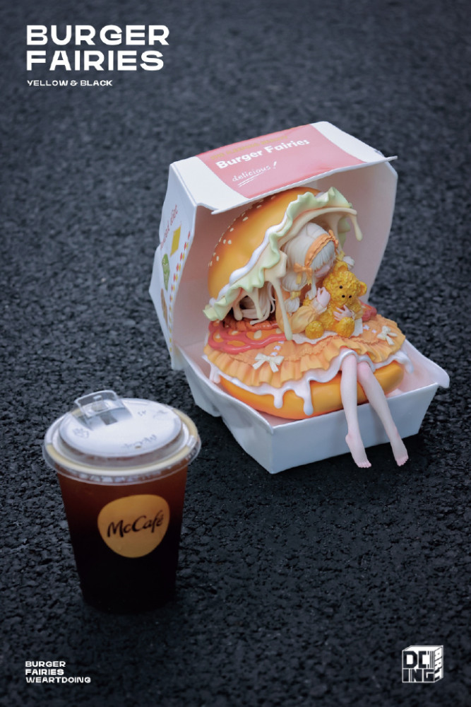 WeArtDoing Burger Fairies Statue Sweet Cheese Chicken Burger&Angus Beef Burger Sleeping Beauty