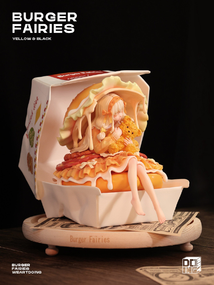 WeArtDoing Burger Fairies Statue Sweet Cheese Chicken Burger&Angus Beef Burger Sleeping Beauty