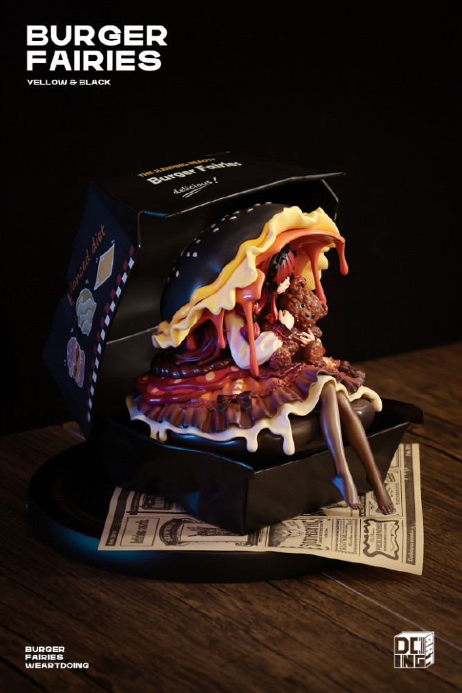 WeArtDoing Burger Fairies Statue Sweet Cheese Chicken Burger&Angus Beef Burger Sleeping Beauty