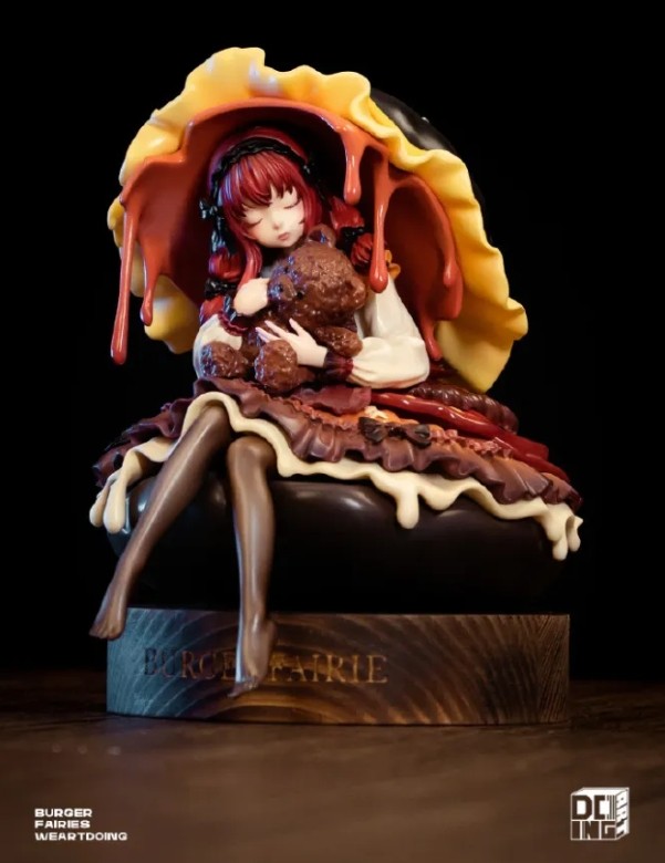 WeArtDoing Burger Fairies Statue Sweet Cheese Chicken Burger&Angus Beef Burger Sleeping Beauty