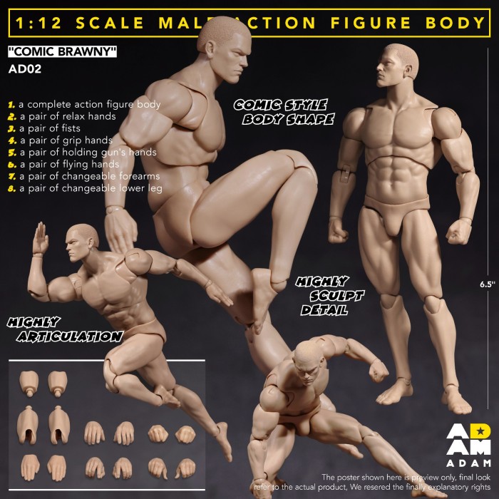 (Pre-order)ADAM 1/12 COMIC SBRAWNY MALE ACTION FIGURE BODY AD02