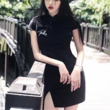 Cheongsam Vintage skinny Dress Women 3Colors Satin Gothic Style Qipao Short