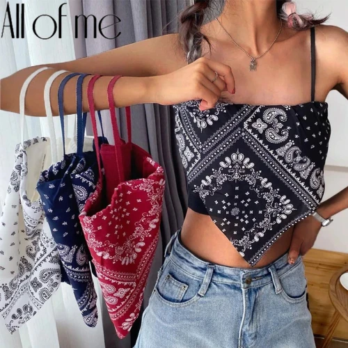 Bohemian Camisole Vintage Patched Knit Top Women Tank Crop Tops Girl Sexy Bellyband Sleeveless Short Tee Shirts Camis for Female
