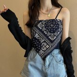 Bohemian Camisole Vintage Patched Knit Top Women Tank Crop Tops Girl Sexy Bellyband Sleeveless Short Tee Shirts Camis for Female