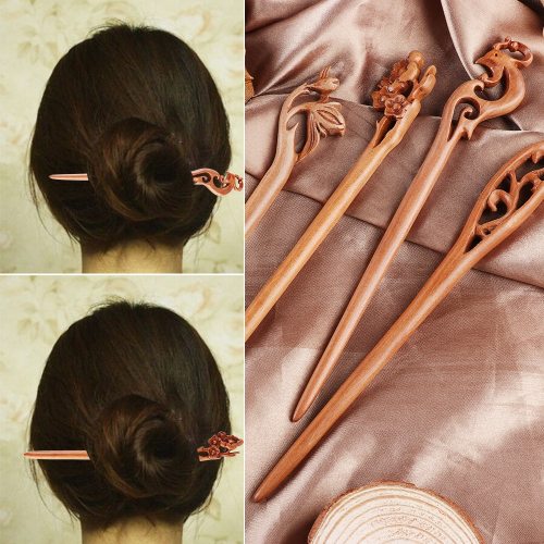 Chinese Retro Style Peach Wood Carved Hairpin Handmade Hollow Out Hair Stick Hairpin Hair Styling Tools Hair Accessories