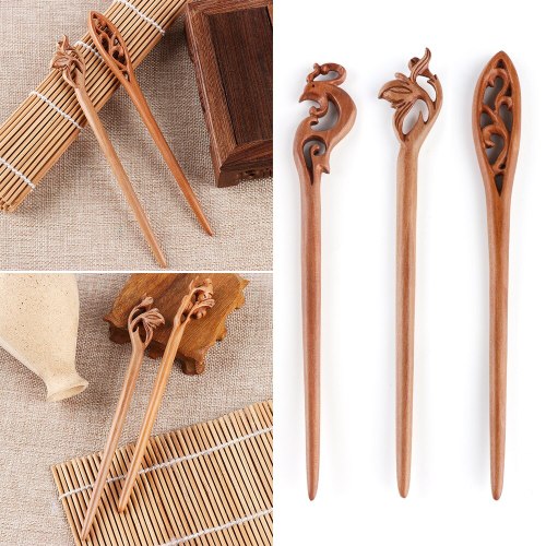 Chinese Retro Style Peach Wood Carved Hairpin Handmade Hollow Out Hair Stick Hairpin Hair Styling Tools Hair Accessories