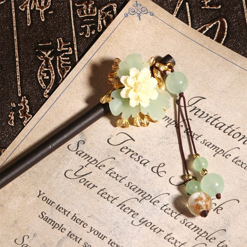 Women Hair Jewelry Glass Glazed Flower Chinese Hairpin Ethnic Hair Stick Stone Tassel Girls Accessories Gift