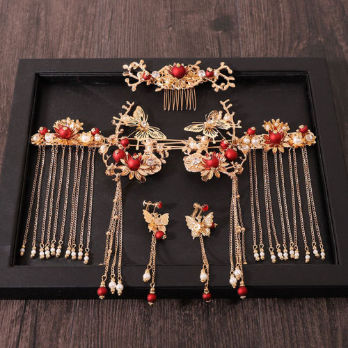 Women  Hair Combs Traditional Chinese Wedding Hair Accessories Headband Stick Headdress Head Jewelry Bridal Headpiece Pin