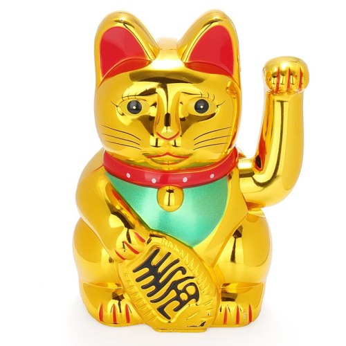 KiWarm Classic Chinese Lucky Wealth Electric Wink Cat Gold Waving Cat Beckoning Maneki Powered by AA Battery Feng Shui Crafts