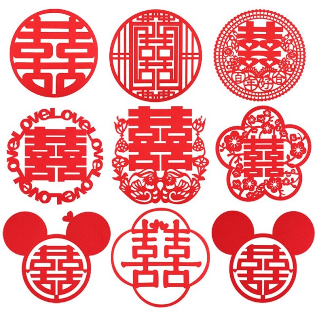 Non-woven Fabrics Chinese Wedding Decoration Wall Stickers Double Happiness Red Window Home Decoration Wedding Room Decor