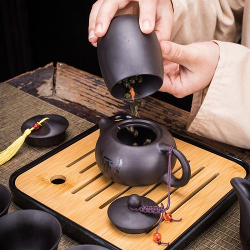 Chinese Teawere Retro Designer Cool Purple Sand Ceramic Teapot Set Travel Kong Fu Tea Kit Gift Porcelain Purple Sand Pot Infuser