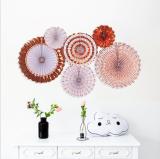 8pcs/set Chinese Printing Vintage Wheel Tissue Paper Hanging Fans Flower Craft For Birthday Party Wedding Baby Shower Decoration