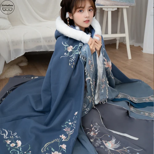 Hanfu Cloak Women Winter Warm Coat Chinese Thickness Overcoat Hooded Ancient Traditional Cosplay Ladies Clothing Red