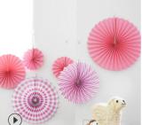 8pcs/set Chinese Printing Vintage Wheel Tissue Paper Hanging Fans Flower Craft For Birthday Party Wedding Baby Shower Decoration