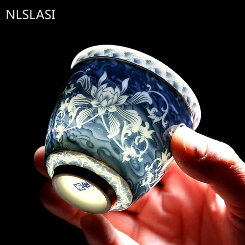 4 Pcs/set Jingdezhen Retro Handmade Ceramic Teacup Coaster Hand Painted Boutique Tea Bowl Chinese Porcelain Tea Set Drinkware