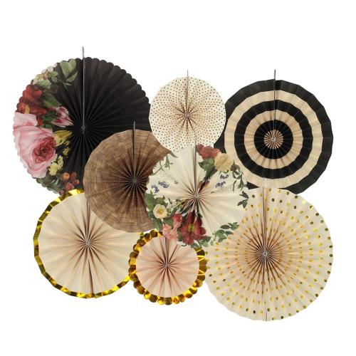 8pcs/set Chinese Printing Vintage Wheel Tissue Paper Hanging Fans Flower Craft For Birthday Party Wedding Baby Shower Decoration