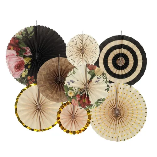8pcs/set Chinese Printing Vintage Wheel Tissue Paper Hanging Fans Flower Craft For Birthday Party Wedding Baby Shower Decoration