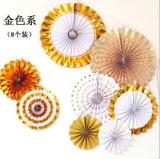 8pcs/set Chinese Printing Vintage Wheel Tissue Paper Hanging Fans Flower Craft For Birthday Party Wedding Baby Shower Decoration
