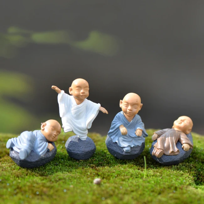 4pcs Figurine Fairy Home Decoration Accessories Kawaii Chinese Buddhist Monks Miniature Bonsai Garden Furniture Resin Craft
