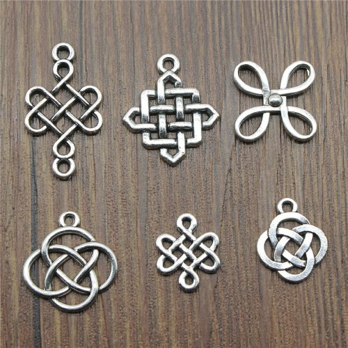 20pcs Chinese Knot Pendant Charms Antique Silver Color Chinese Knot Lucky Charms Jewelry DIY Chinese Knot Charms