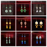 Chinese Style Hanfu Ethnic Earrings Fashion Trend Coloured Glaze Peace Buckle Long Classical Retro Eardrop Jewelry Gift